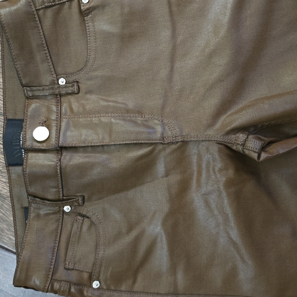 WHBM WHITE HOUSE BLACK MARKET    Vachetta Brown Faux Leather Skinny Jeans sz 0 L - Picture 2 of 9